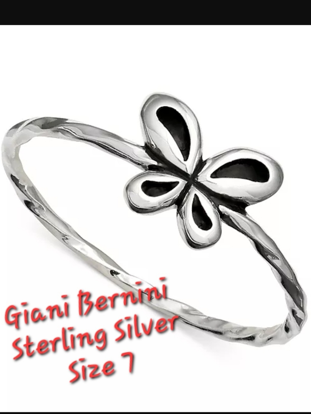 NWT Giana Bernini Ring Syerling Silver Butterfly Twisted Design Band 7 Oxidized